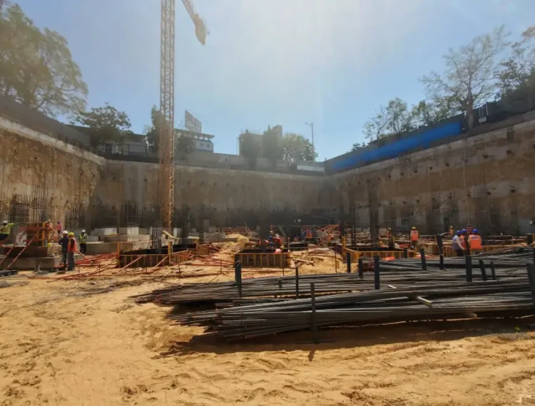 A panoramic image of a diaphragm wall construction site