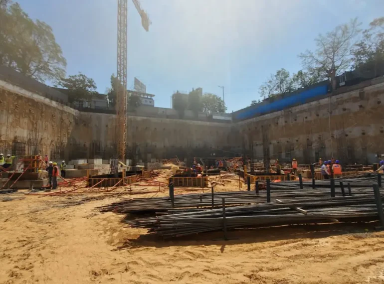 A panoramic image of a diaphragm wall construction site